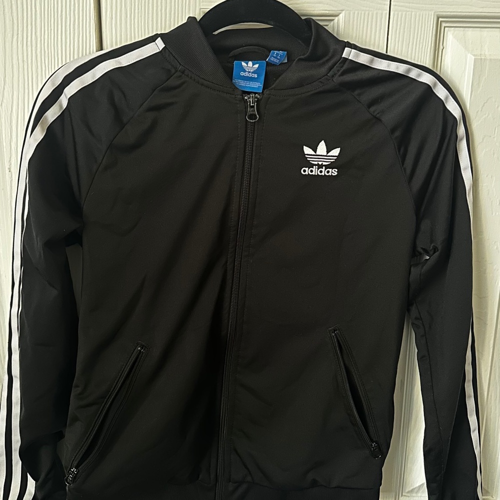 Adidas Zip Up Black Jacket With Stripes XS